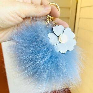 Michael Kors Blue Fluffy Pop W Flower Keychain NWT Gift Box